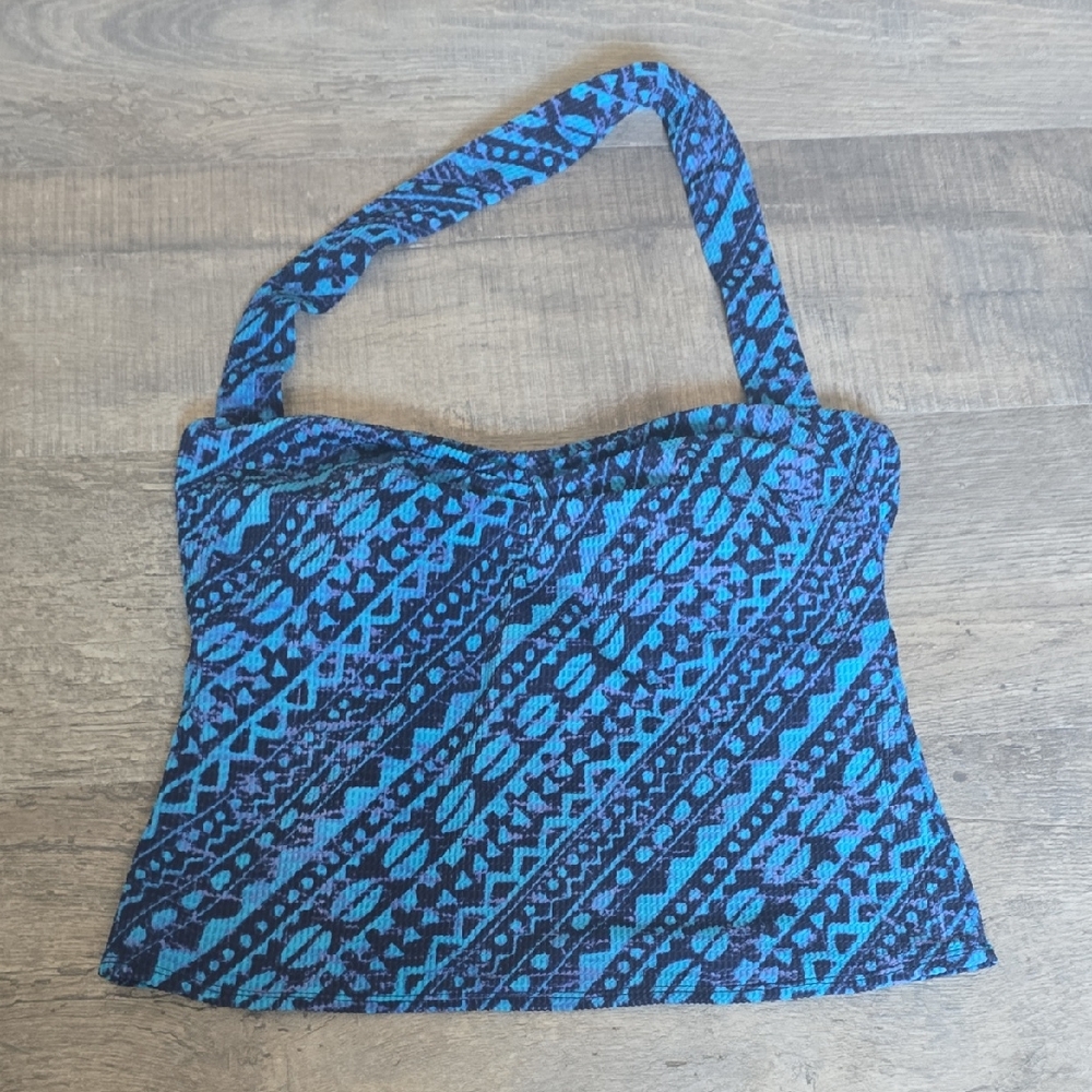 Blue Patterned Women's Tankini Top